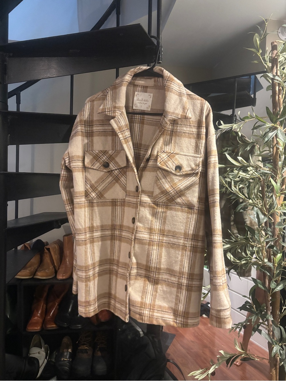 Altar’d State Plaid Shacket (Beige and Brown)